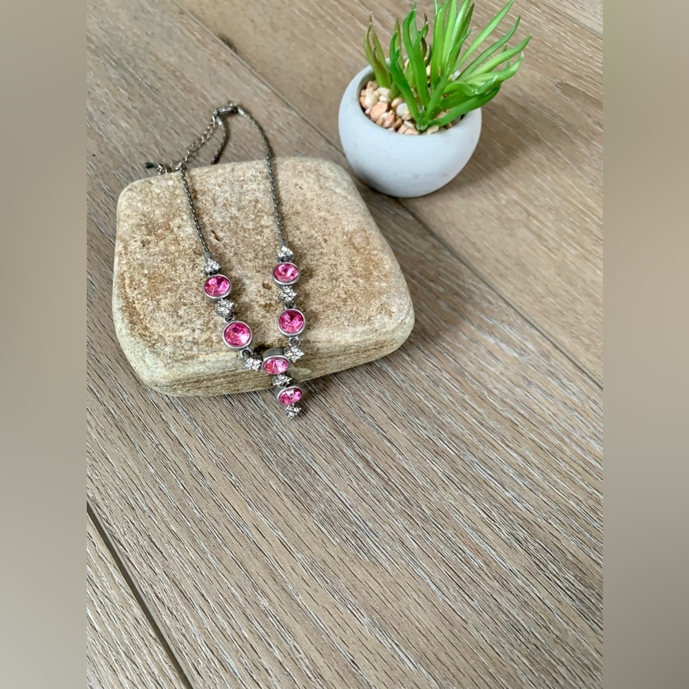 Pink rhinestone drop necklace